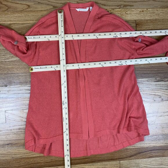 Soft Surroundings Cardigan Large Pinkish Orange One-Button Crochet Open Knit - Picture 6 of 10